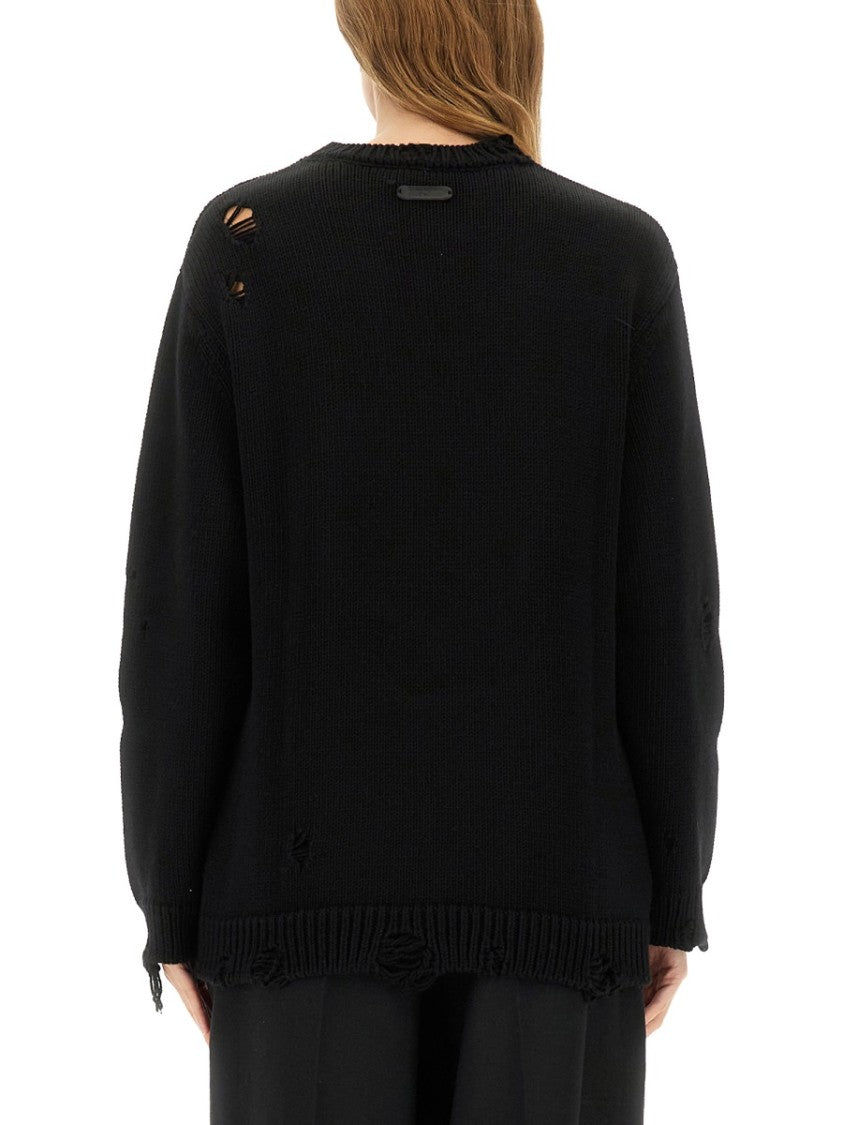 Moschino Distressed Black Wool Jersey With Oversized Fit