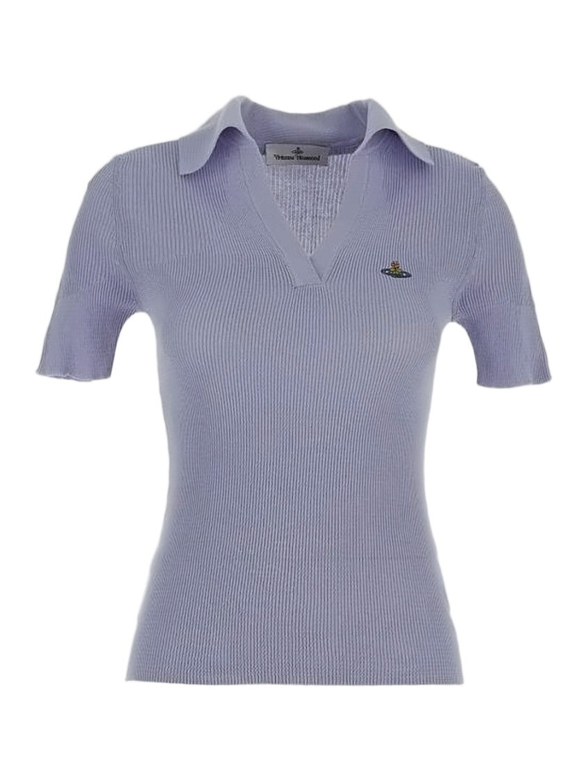 Vivienne Westwood Ribbed Knit Short-Sleeved Sweater With V-Neckline