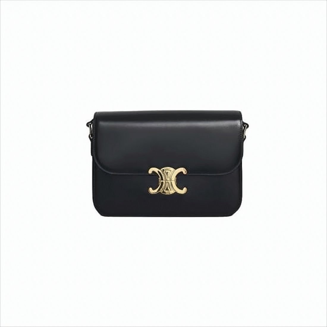 Celine Smooth Black Leather Shoulder Bag With Flap Closure