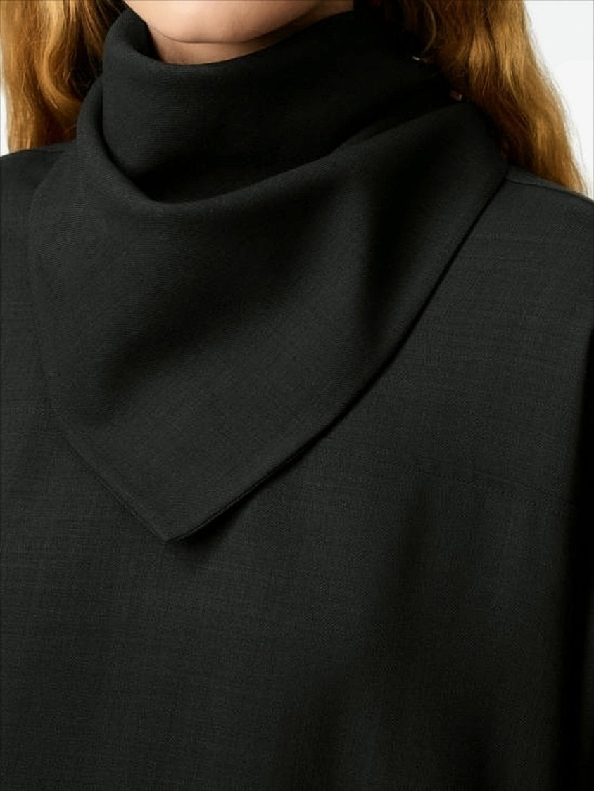 Ami Draped Collar Long-Sleeved Top With Scarf Detail