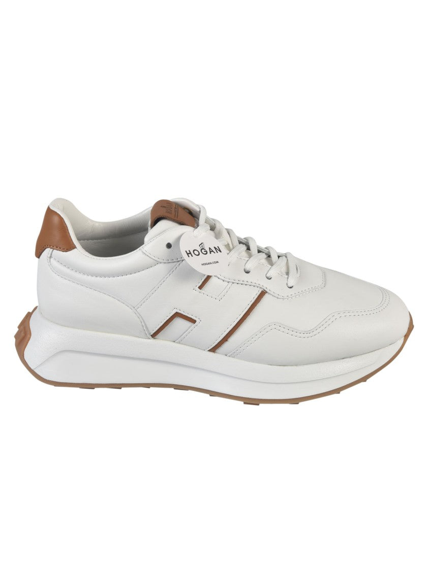 Hogan White Calf Leather Sneakers With Logo Patch