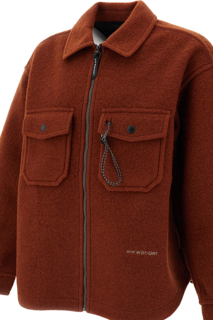 And Wander Brown Shaggy Wool-Blend Zip Jacket