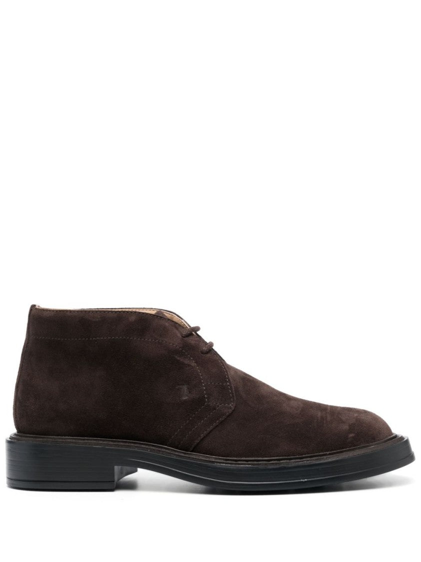 Tod's Calfskin Brown Low Shoes With Lace-Up Design