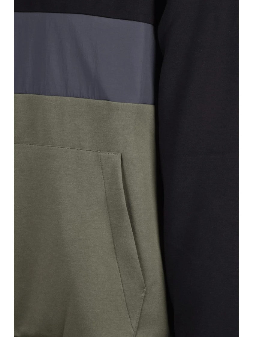 Ea7 Emporio Armani Black/Green Color-Block Stretch Hoodie