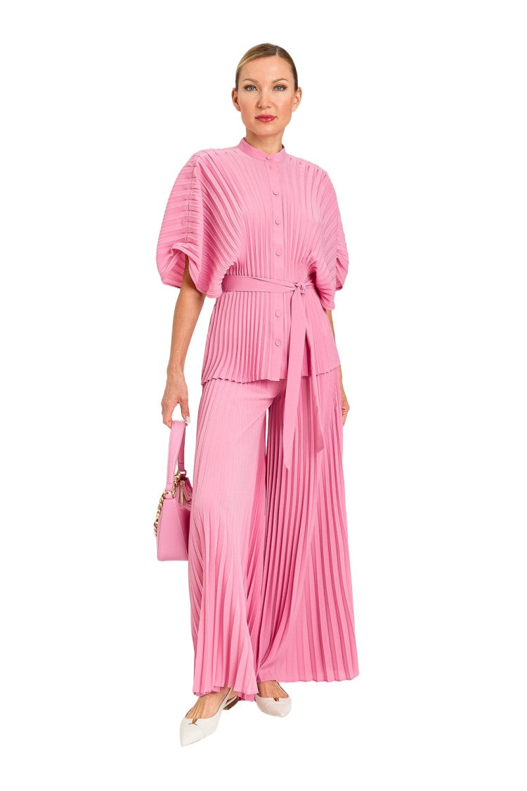 Twin-Set Pleated Crepe De Chine Polyester Belted Blouse