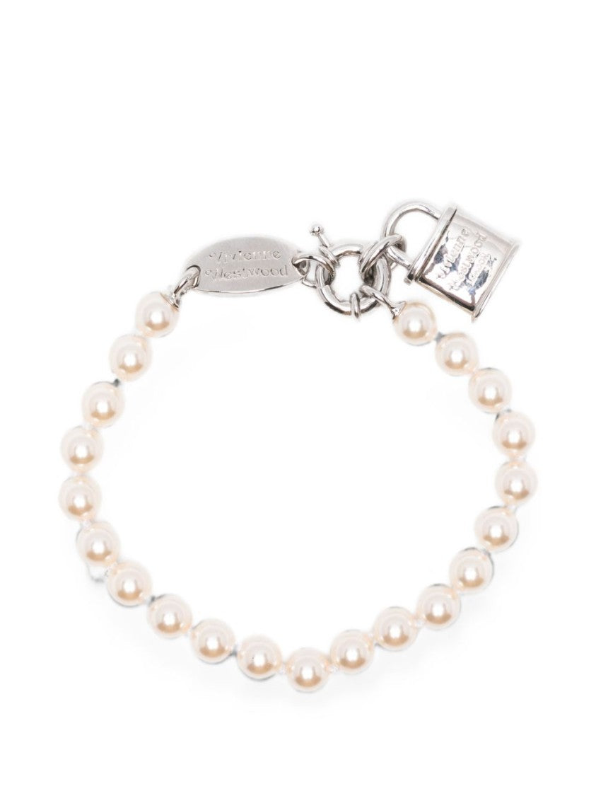 Vivienne Westwood White Pearl Silver Chain Padlock Bracelet