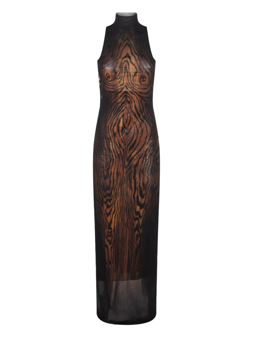 Jean Paul Gaultier Black & Brown 'The Long Draped Wood' Maxi Dress