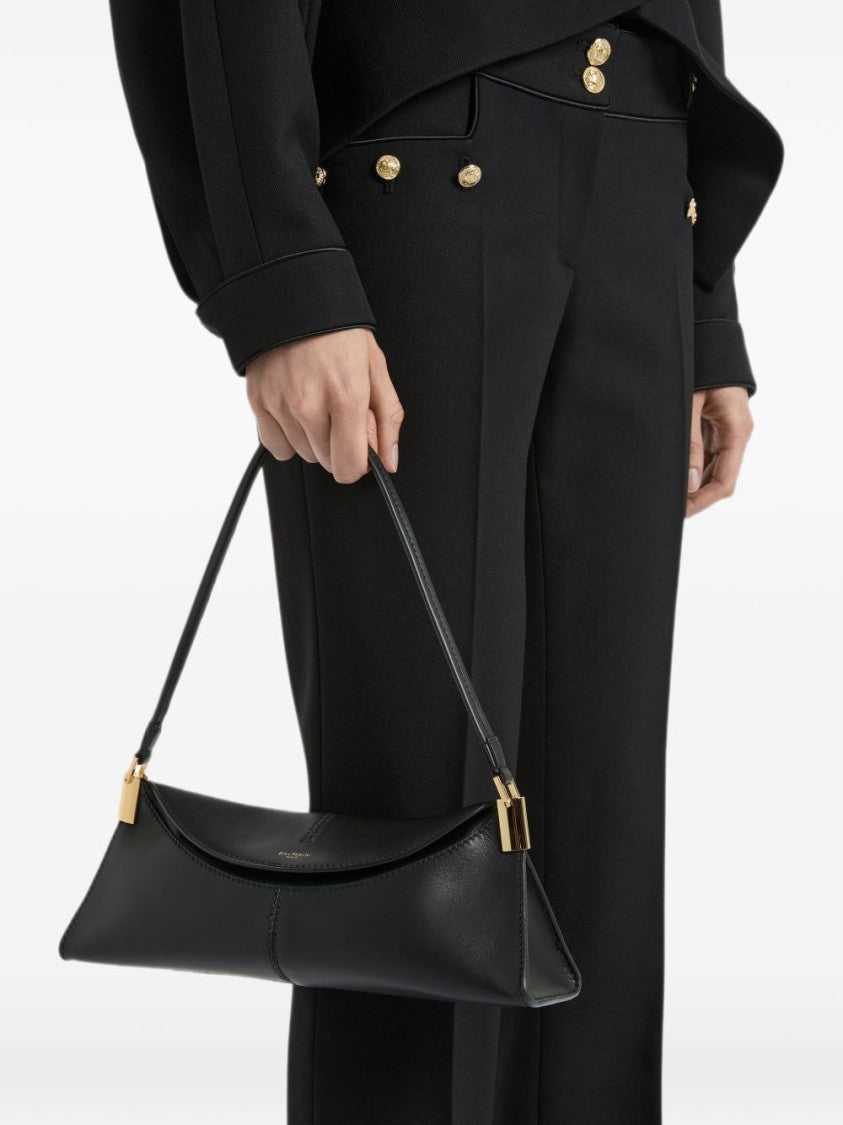 Balmain Black Elongated Triangular Leather Handbag