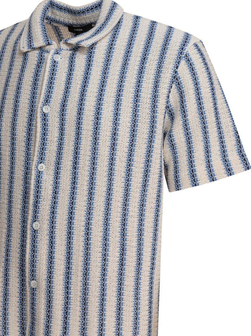 Vince Light Blue Striped Short-Sleeve Shirt