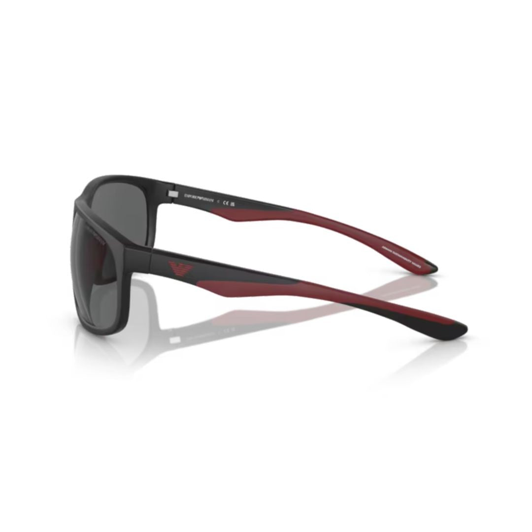 Emporio Armani 0Ea4199u Rectangular Matte Black Sunglasses With Deep Red Accents