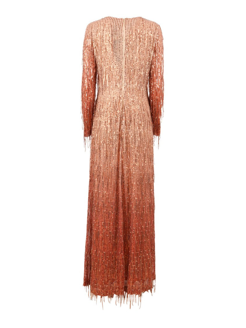 Clips Sequined Fringe Embellished Maxi Dress