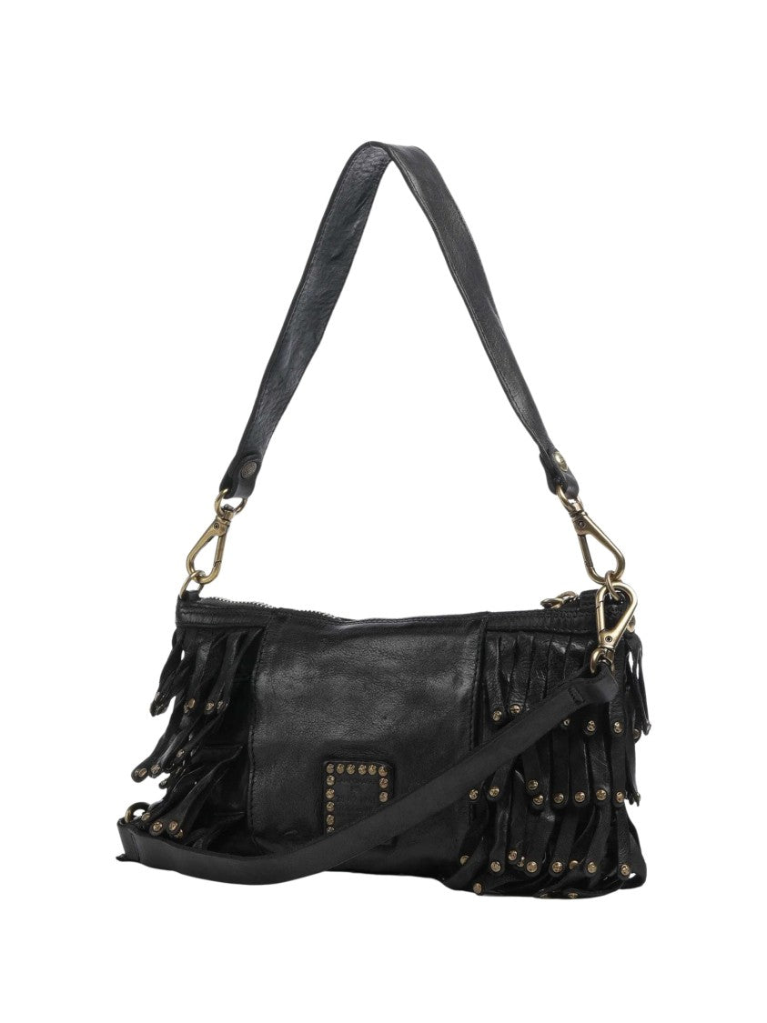 Campomaggi Fringed Leather Shoulder Bag With Adjustable Strap And Gold Accents