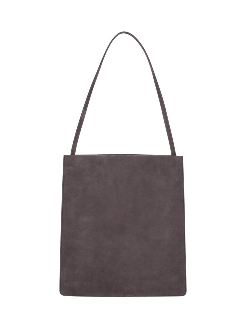 Fane Brown Pli Structured Suede Top-Strap Tote Bag