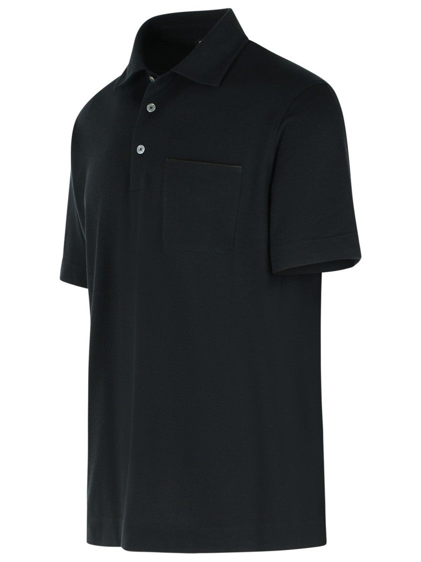 Zegna 'Pure' Black Cotton Polo Shirt