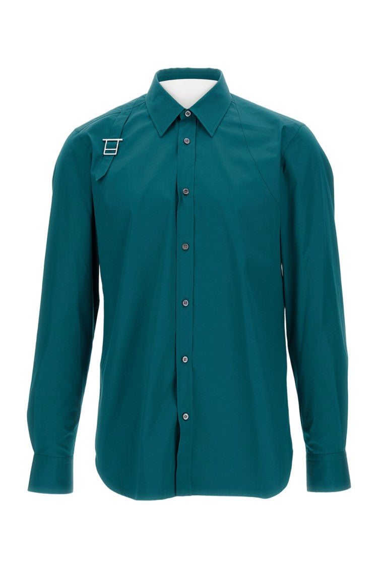 Alexander Mcqueen Tailored Green Shirt With Unique Shoulder Detail