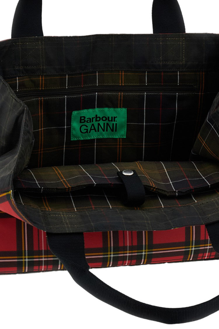 Barbour Tartan Pattern Tote Bag With Embroidered Logo And Internal Zip Pocket