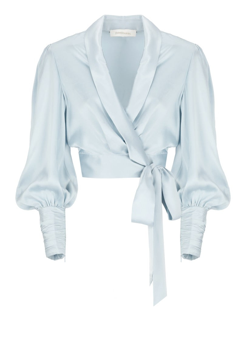 Zimmermann Light Blue Silk Cropped Top