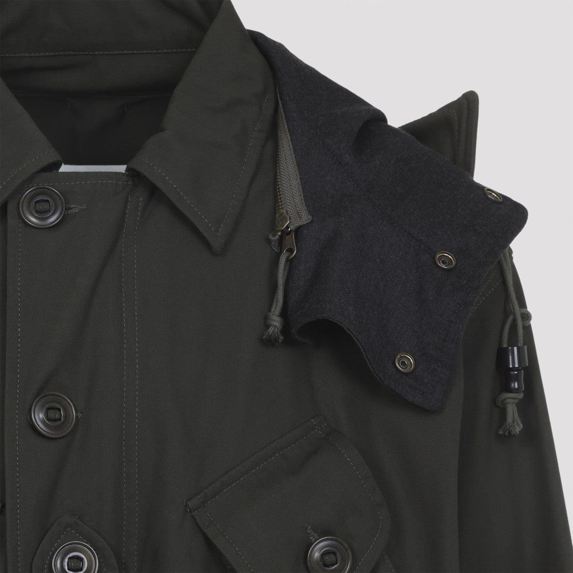 Maison Margiela Dark Green Cotton Blend Jacket With Adjustable Hood