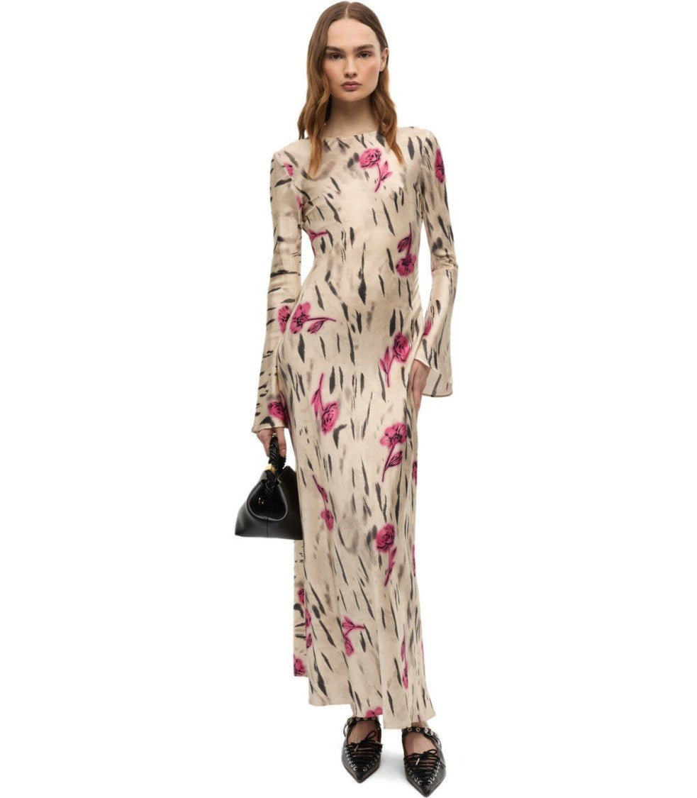 Ganni Ivory Long Satin Dress