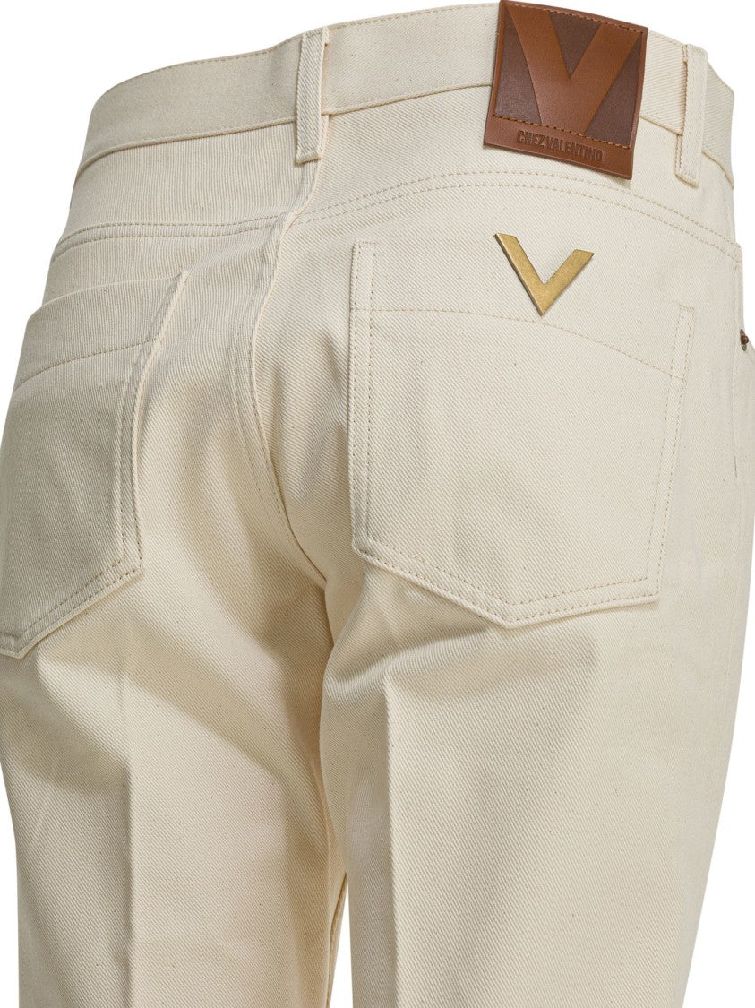 Valentino Straight-Leg Denim Jeans With Subtle Stitching And Leather Patch