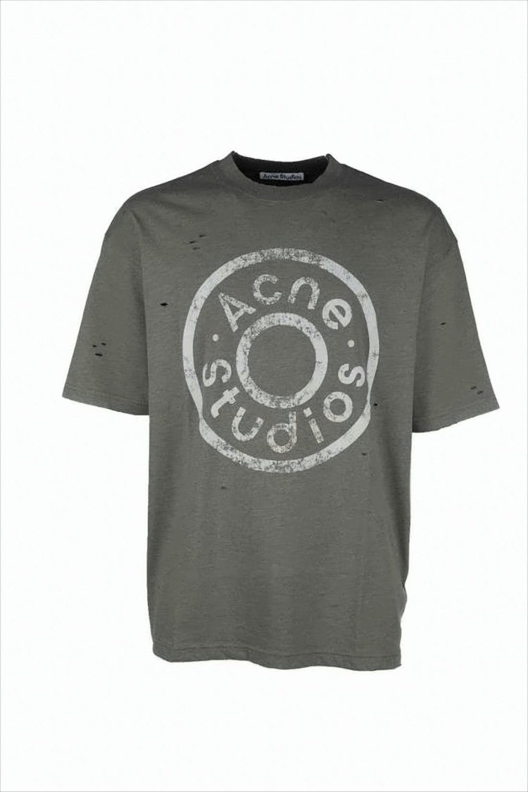 Acne Studios Cropped Short-Sleeve T-Shirt With Distressed Logo Print