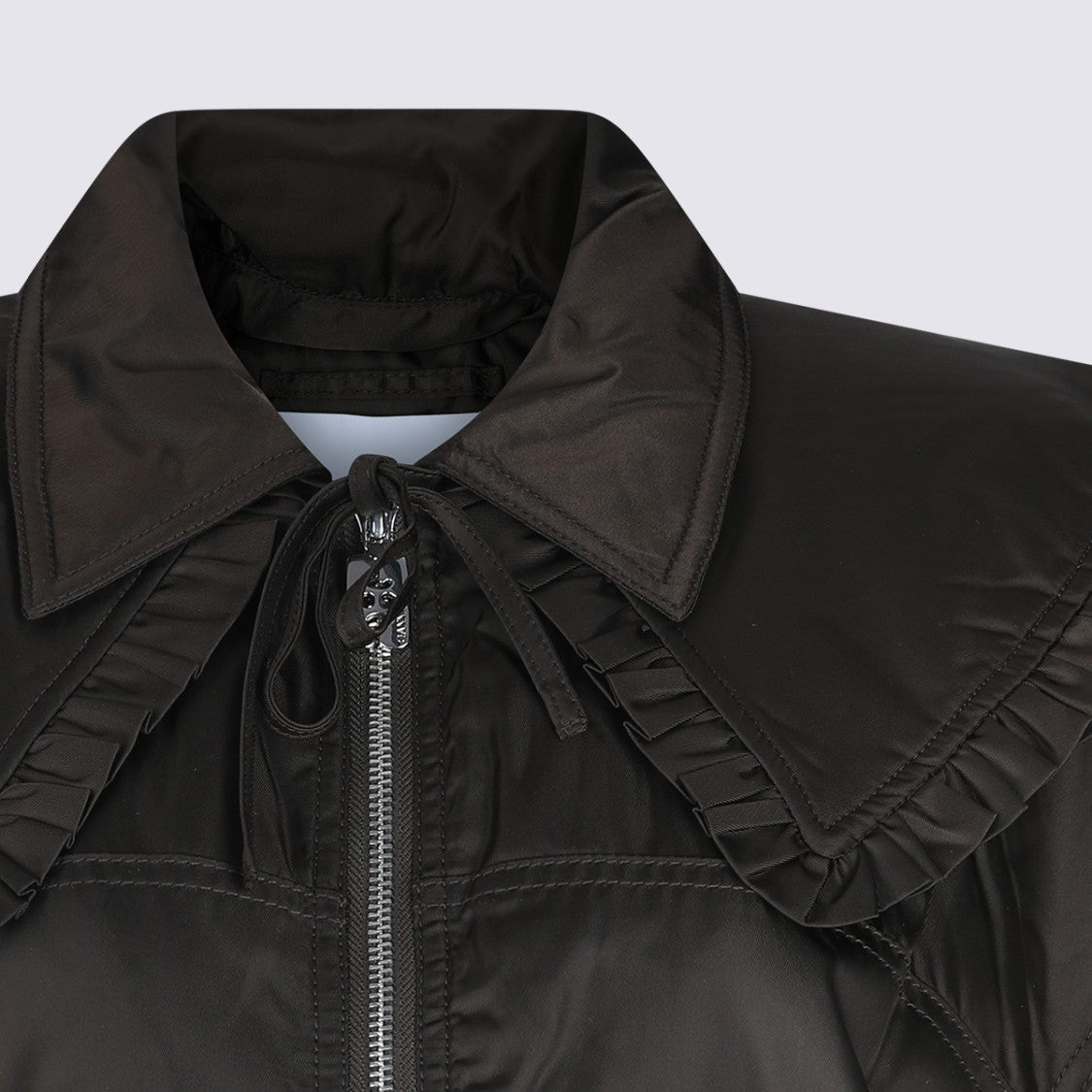 Ganni Cropped Jacket With Ruffled Collar