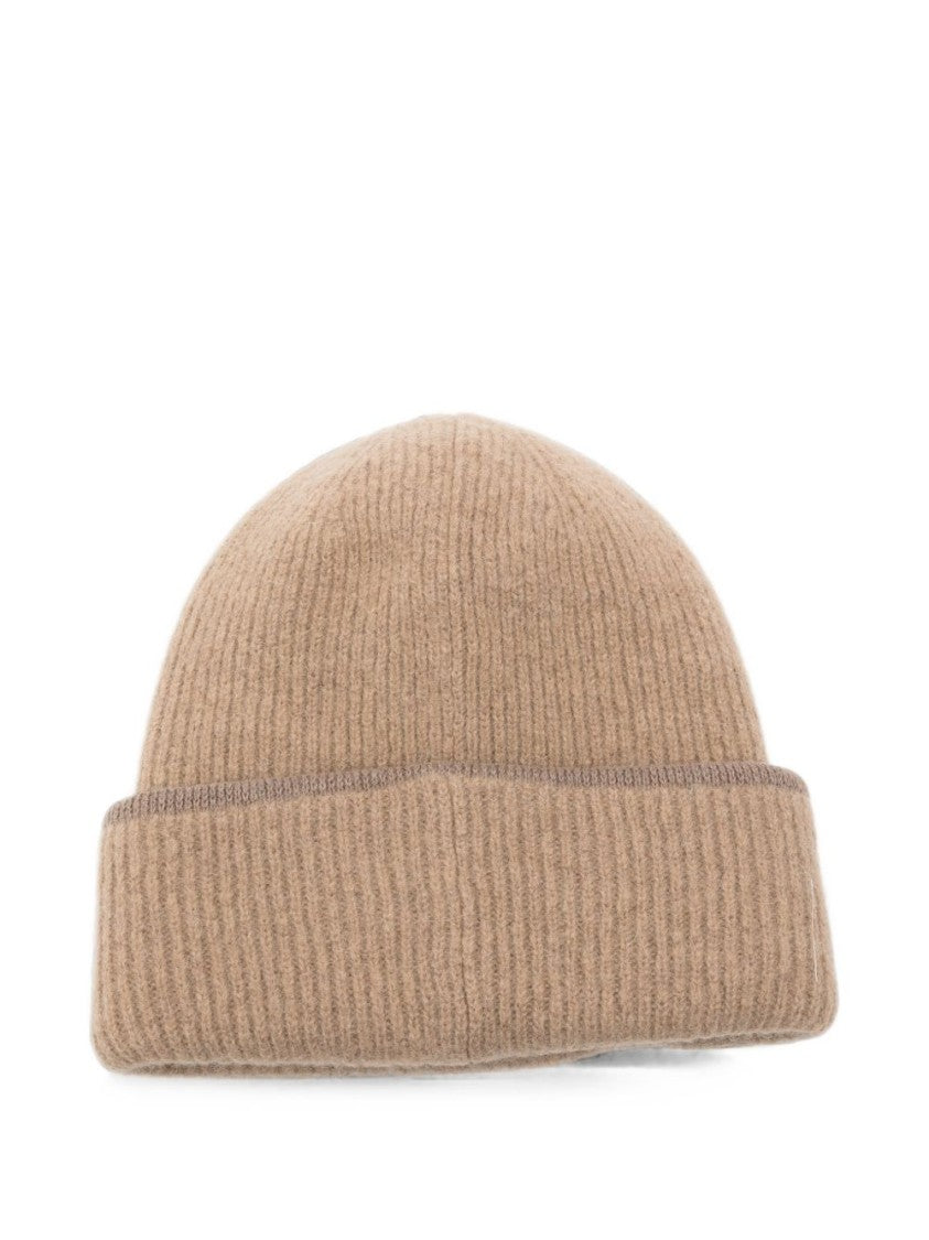 Jacquemus Ribbed Knit Folded Cuff Silk Nylon Beanie Hat