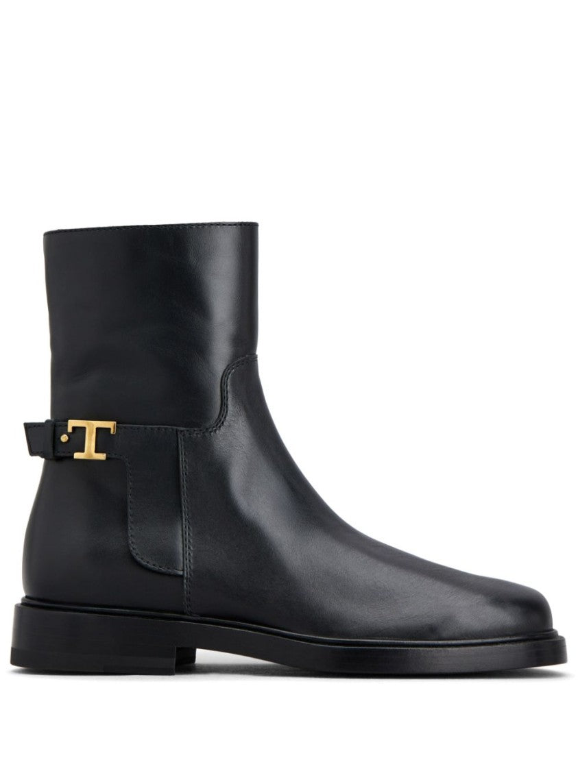 Tod's Minimalist Black Ankle Boots With Gold Accent