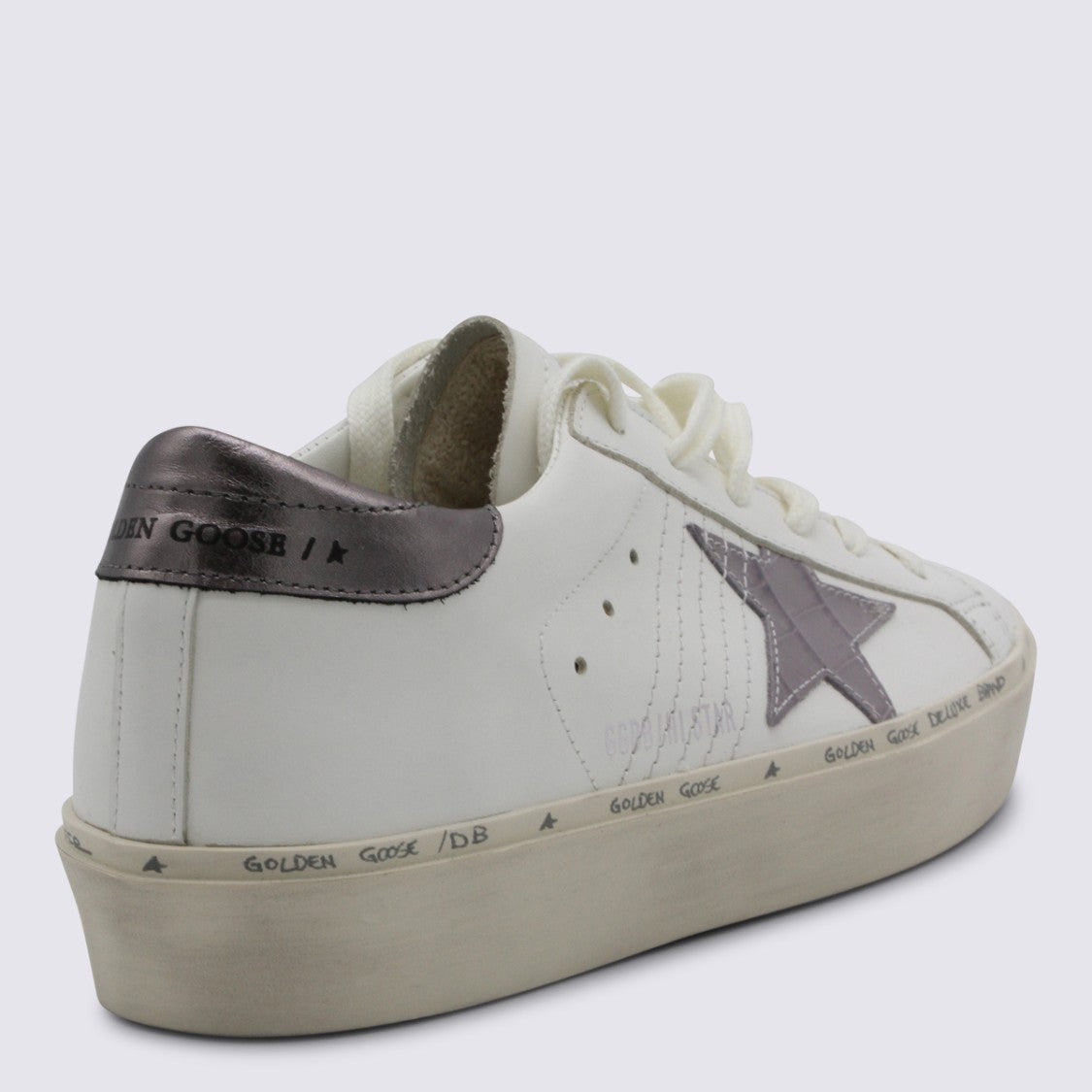 Golden Goose White And Grey Leather Sneakers With Star Patch