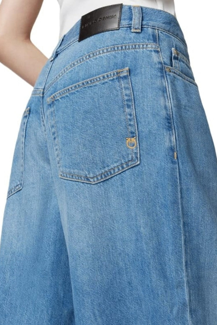 Pinko Blue Wide-Leg Light Wash Cotton-Blend Jeans