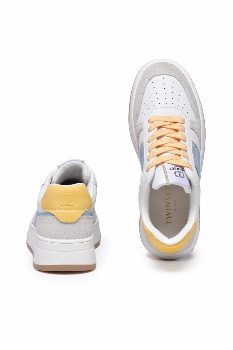 Twin-Set Women's Leather And Suede Sneakers - White/Light Blue