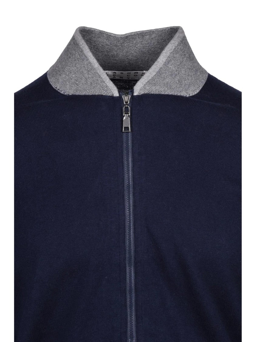 Cashmere Company P. Cashmere Blend Zip-Up Cardigan With Ribbed Accents
