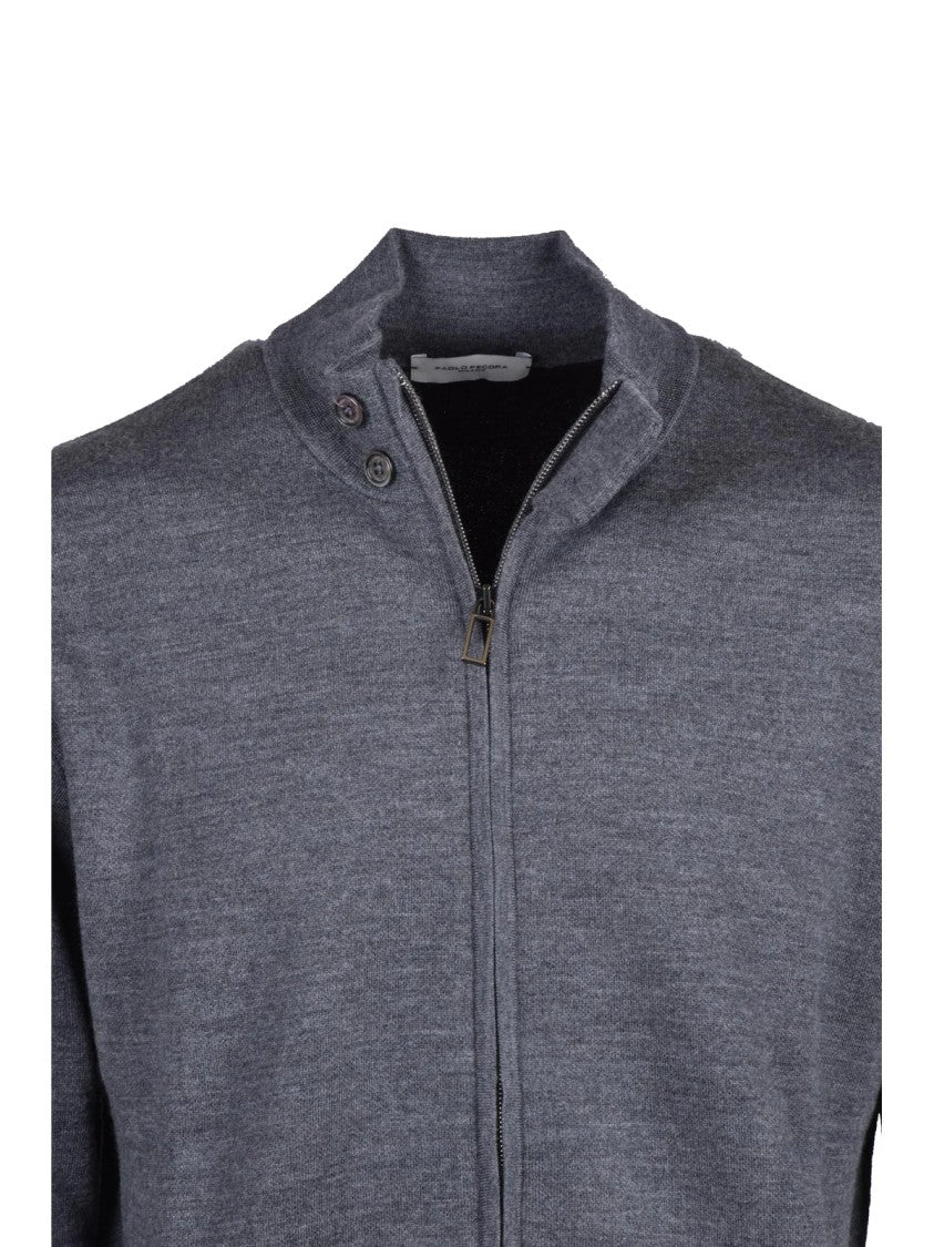 Paolo Pecora Grey Virgin Wool-Blend Zip Cardigan