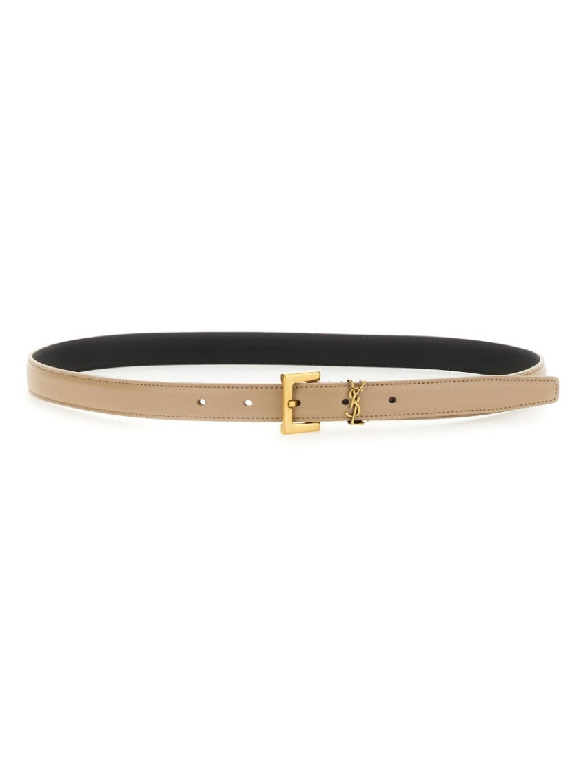 Saint Laurent Cassandre Reversible Slim Leather Belt
