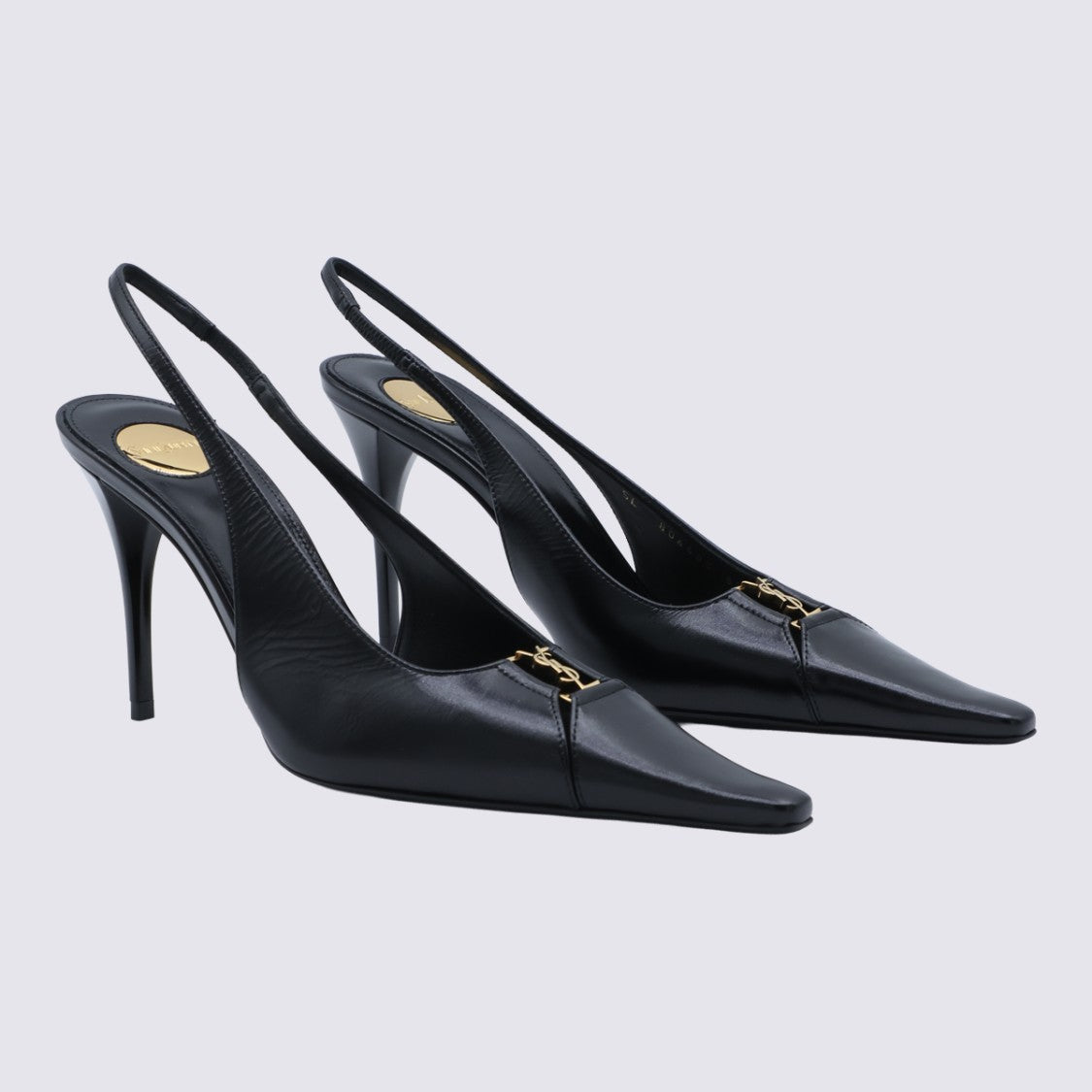 Saint Laurent Slingback Pump With Pointed Toe And Gold-Tone Logo