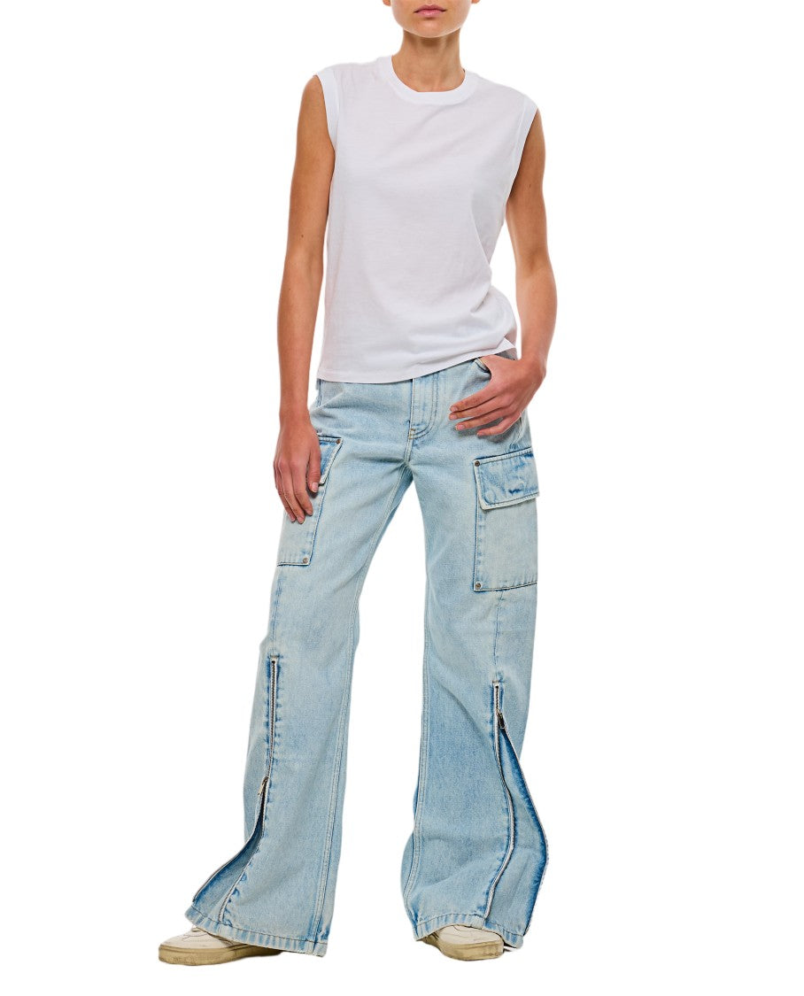Stella Mccartney Light Blue Denim Cargo Pants With Double Box Pleated Pockets