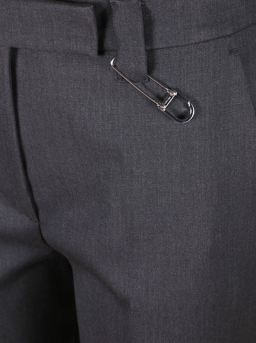 Prada Straight-Leg Tailored Trousers With Silver Safety Pin Detail