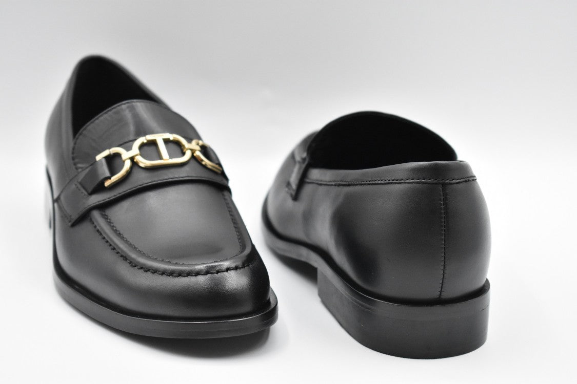 Twin-Set Black Leather Laced Flat Shoes