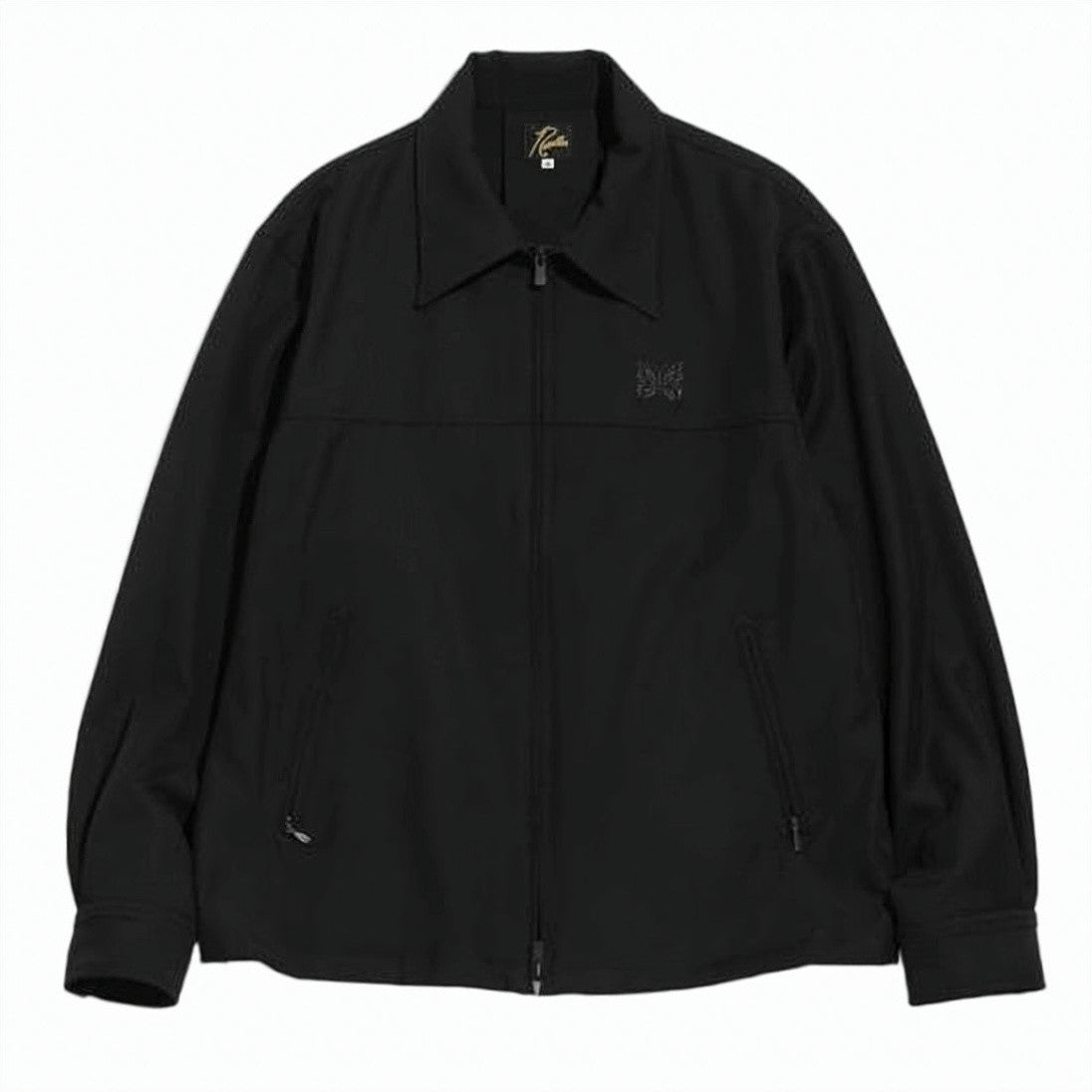 Needles Minimalistic Black Jacket With Classic Collar And Zipper Facade