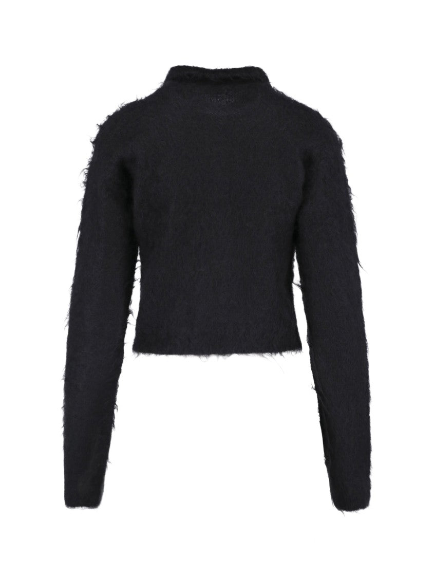 Auralee Pink Cropped Fuzzy Knit Classic Sweater