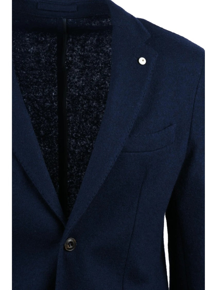 L.B.M. 1911 Unlined Blue Wool Blend Blazer With Tailored Fit