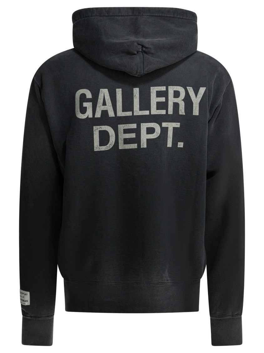 Gallery Dept. Distressed Black Cotton Hoodie With Paint Splatter Detail