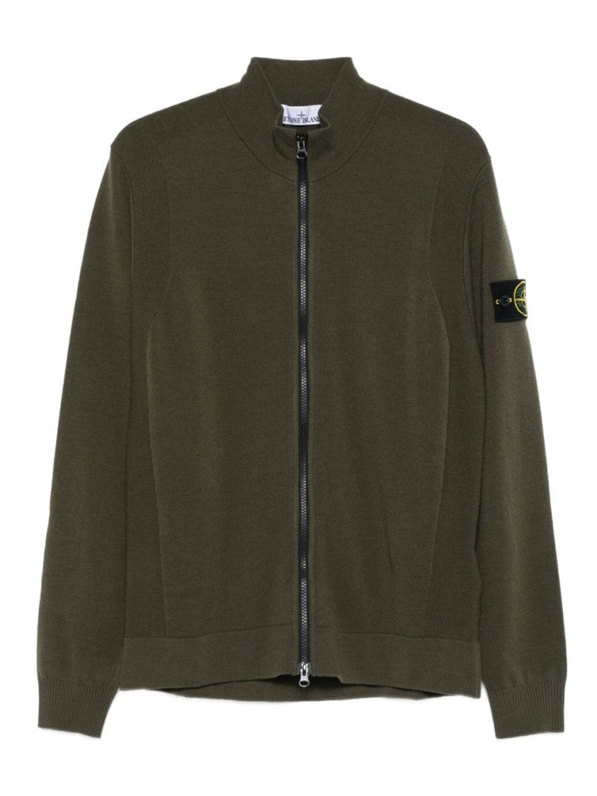 Stone Island Militarily Inspired Zip-Up Sweater With Logo Badge