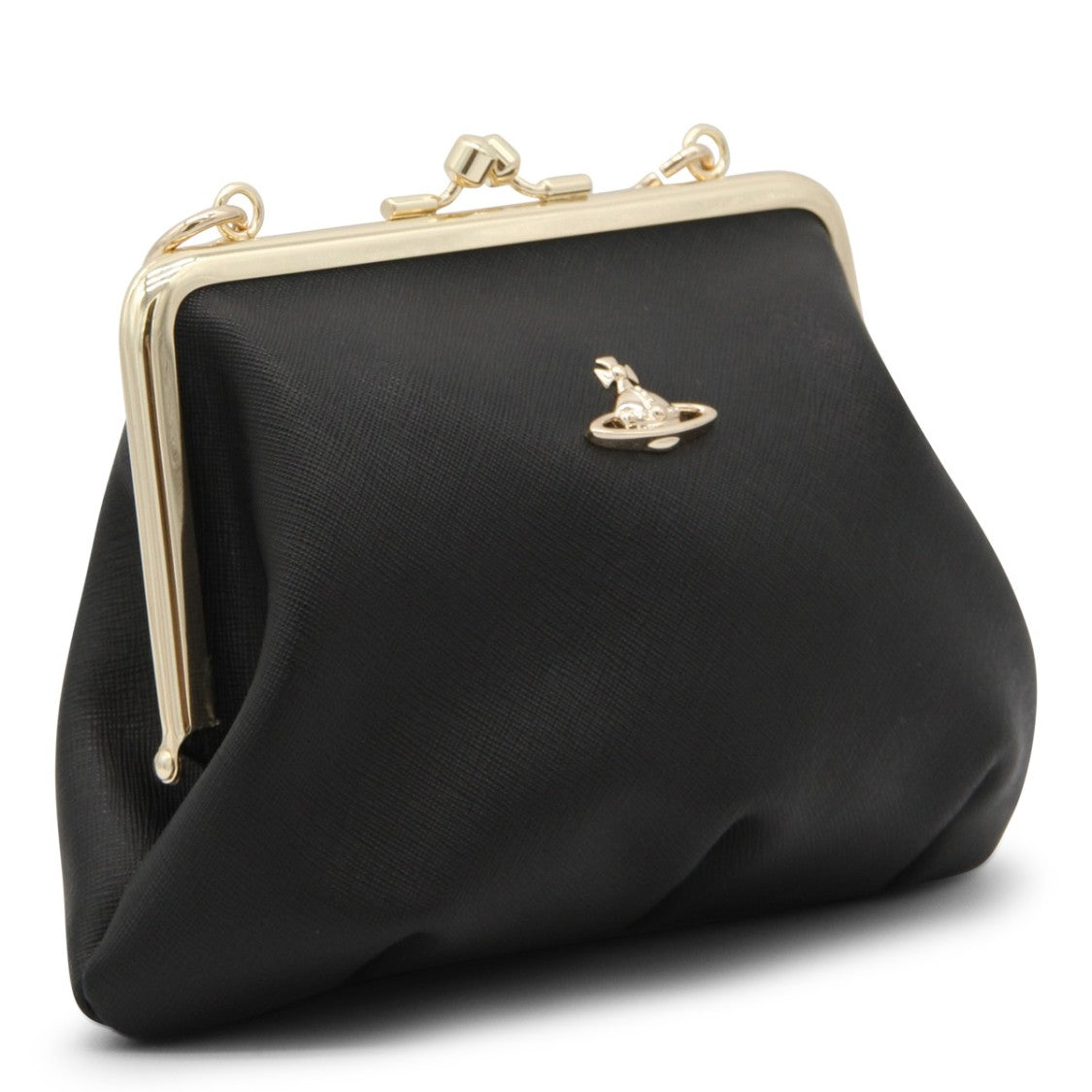 Vivienne Westwood Structured Black Bag With Metallic Frame And Chain Strap