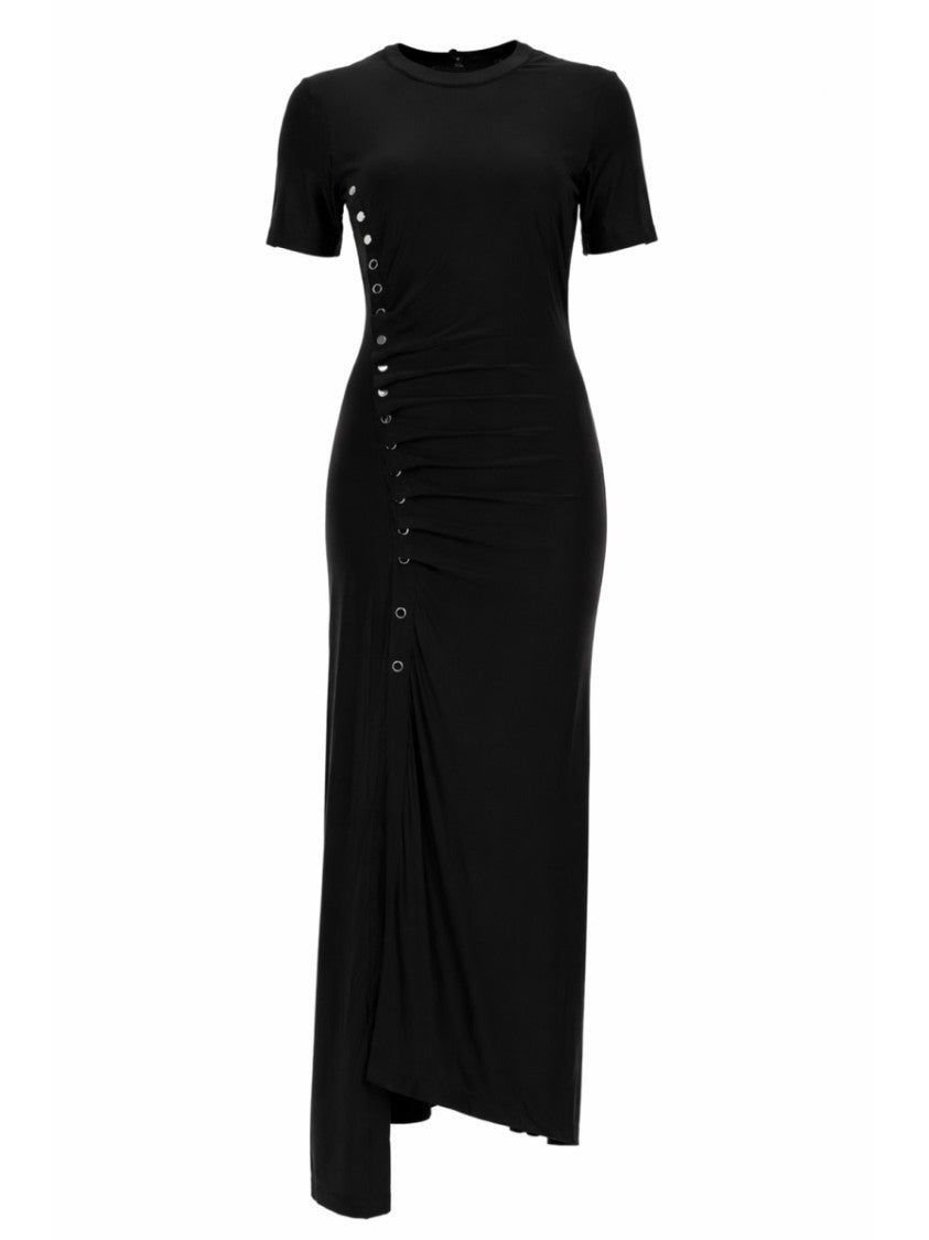 Rabanne Fitted Ruched Metal Eyelets Midi Dress