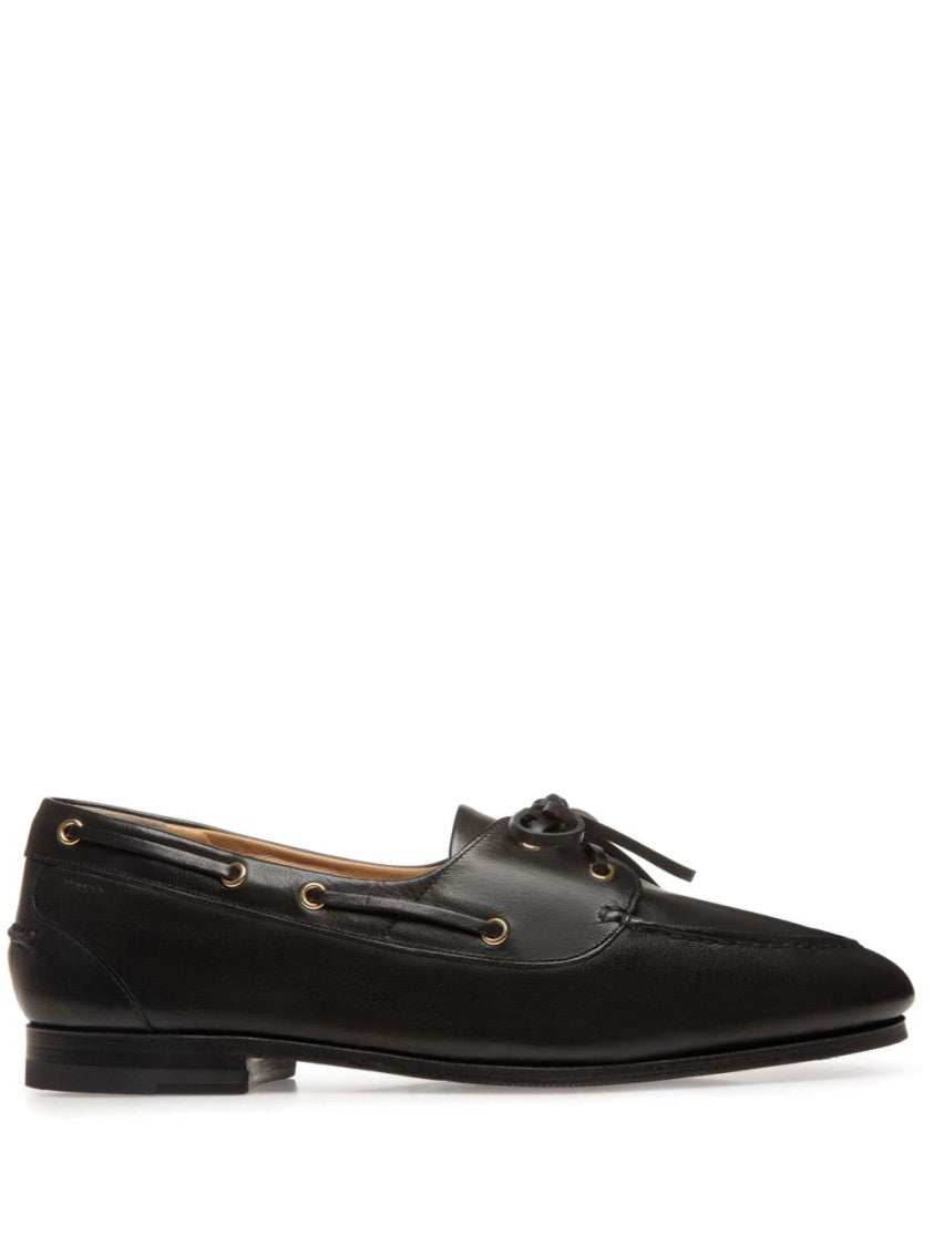 Bally Black Leather Moccasins With Lace-Up Detailing And Debossed Logo