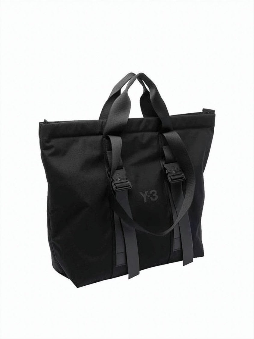 Y-3 Structured Black Polyester Tote Bag With Adjustable Straps