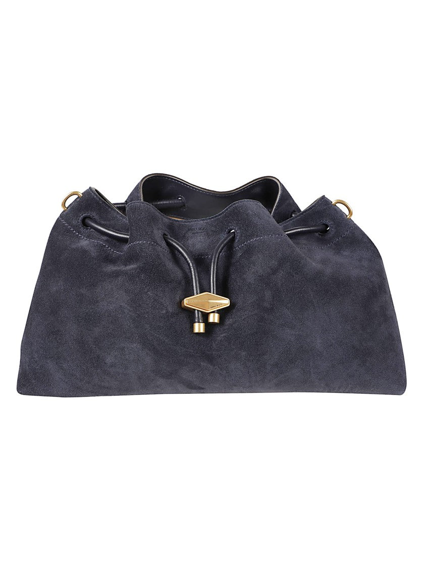 Jimmy Choo Trapezoidal Black Suede-Like Bag With Drawstring Closure