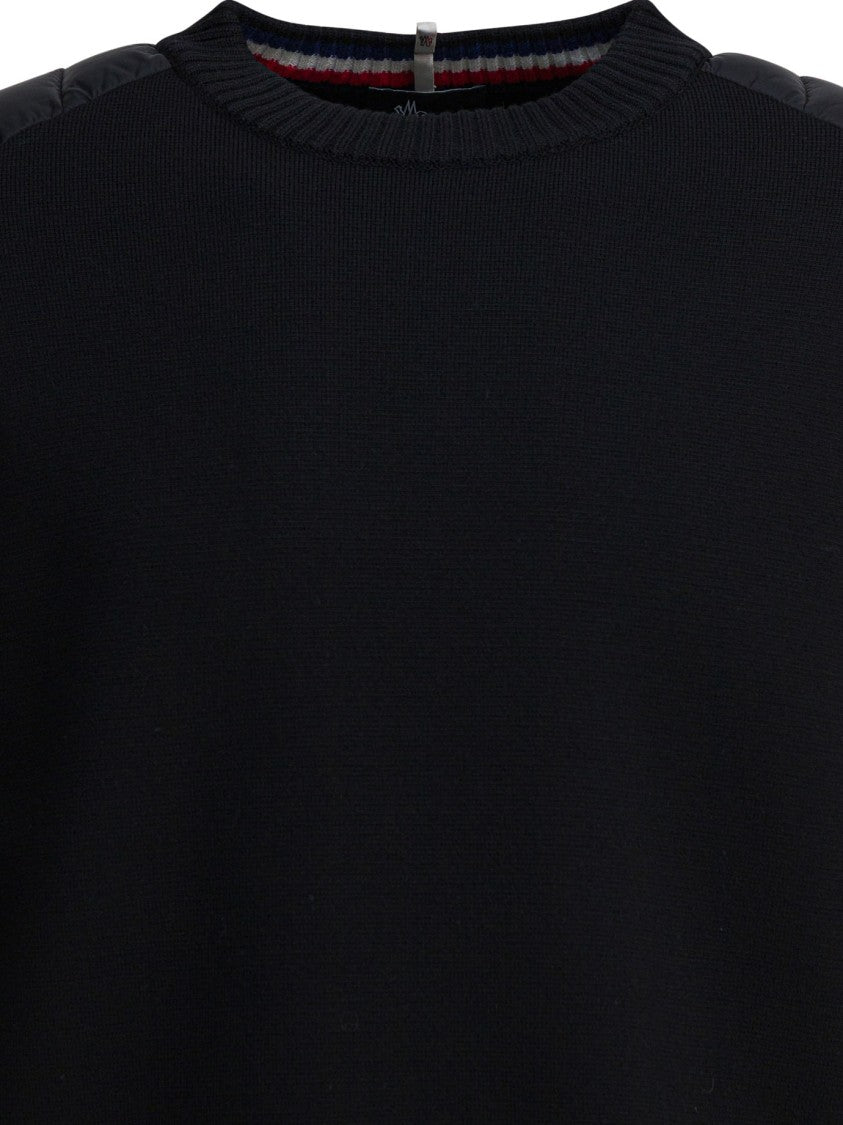 Moncler Grenoble Quilted Shoulder Crewneck Sweater In Virgin Wool Blend