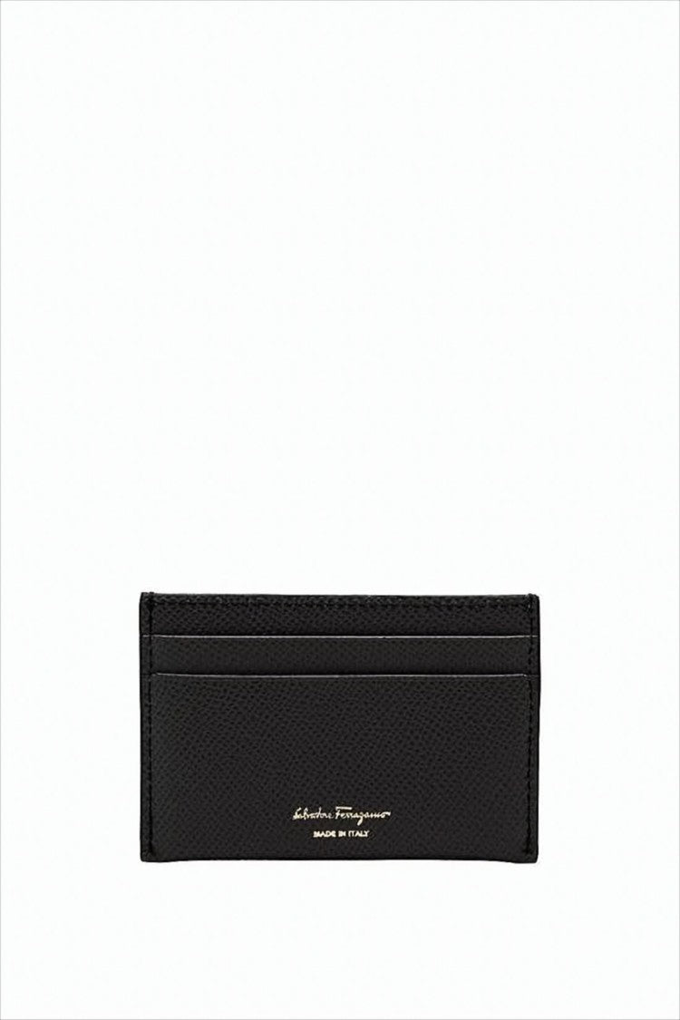Salvatore Ferragamo Textured Cowhide Leather Card Wallet With Logo